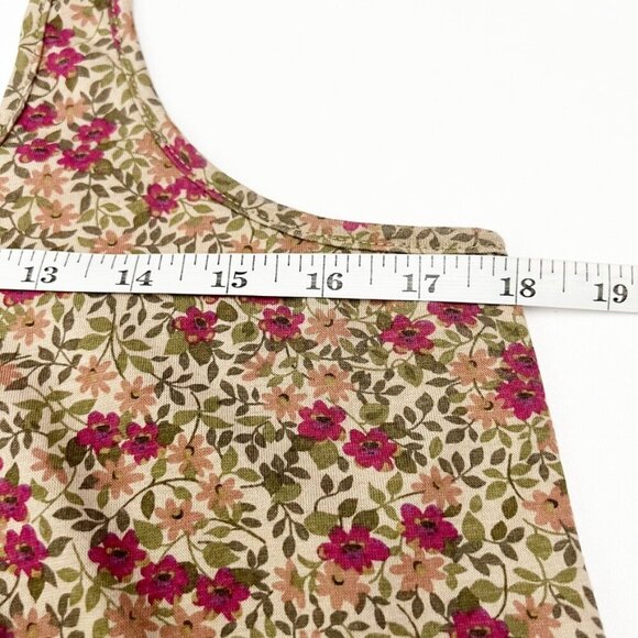 dELiA*s Tank Top Women's Size M Tan Red Olive Floral Print Asymmetrical Hem Boho - Picture 7 of 10